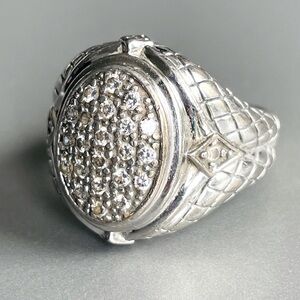BASKET WEAVE PAVE CUBIC ZIRCONIA CZ STERLING SILVER ALBION OVAL RING